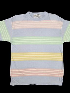 80s Pastel Striped T-Shirt Jason Maxwell Single Stitch Vtg Shoulder Pads Medium